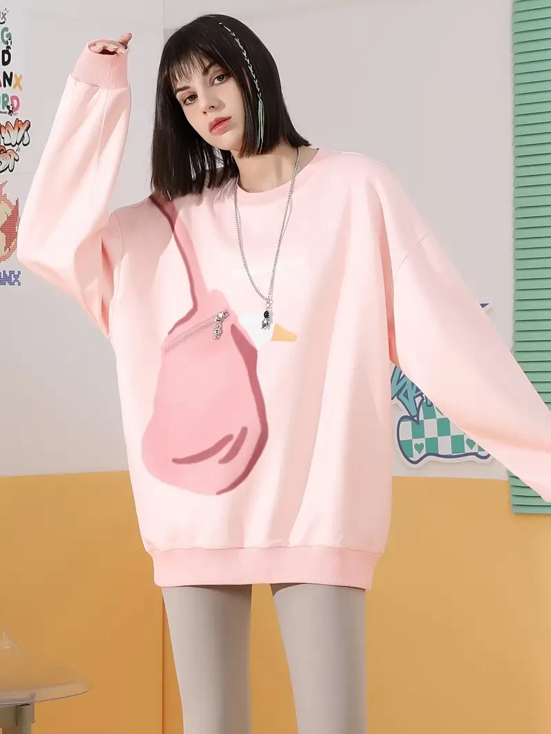 Men's Stylish Loose Duck Pattern Sweatshirt, Casual Slightly Stretch Breathable Crew Neck Long Sleeve Top For City Walk Street Hanging Outdoor Activities