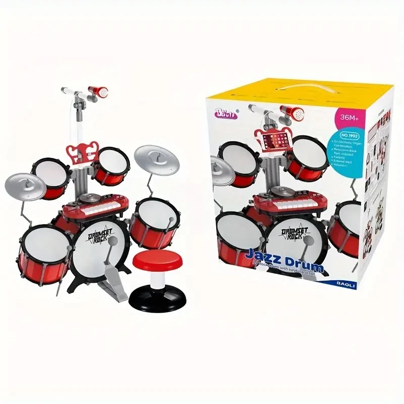 Drum Set, Drum Holder, Jazz Drum Set With Piano Keyboard And Microphone, Christmas Thanksgiving Gift