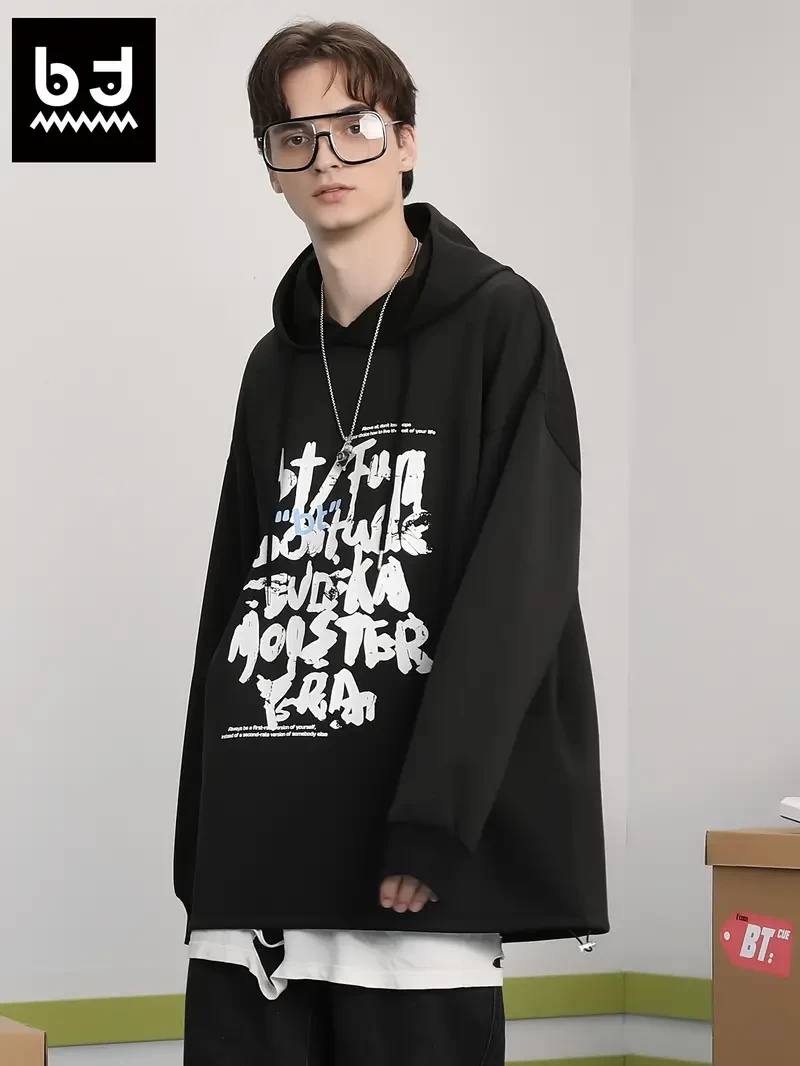 Men's Stylish Alphabets Pattern Hoodie With Pockets, Casual Slightly Stretch Breathable Long Sleeve Hooded Sweatshirt For City Walk Street Hanging Outdoor Activities