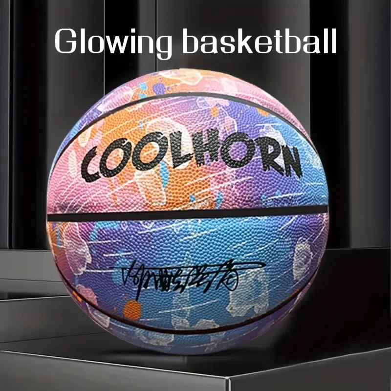 Size 7 Glow In The Dark Basketball, Luminous Glowing PU Leather Ball, For Indoor & Outdoor Use