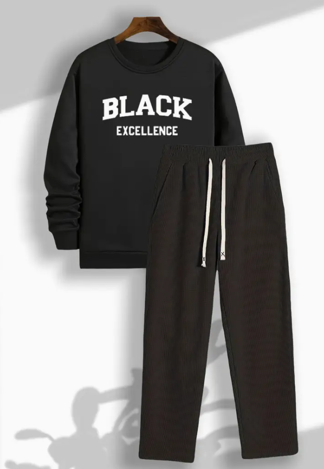 Men's solid color knit monogrammed sweatshirts, casual stylish monochrome tops and waffle knit casual sweatpants can be paired with everyday wear