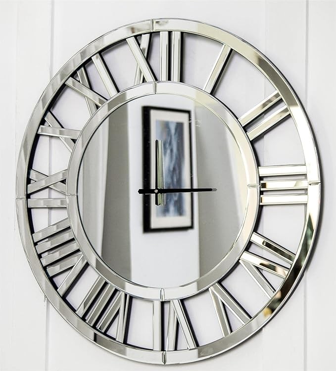 SHYFOY 31.5-inch (about 80 cm) oversized wall clock living room decor, oversized decorative mirror wall clock, silver wall decor modern clock home decor, acrylic mirror surface