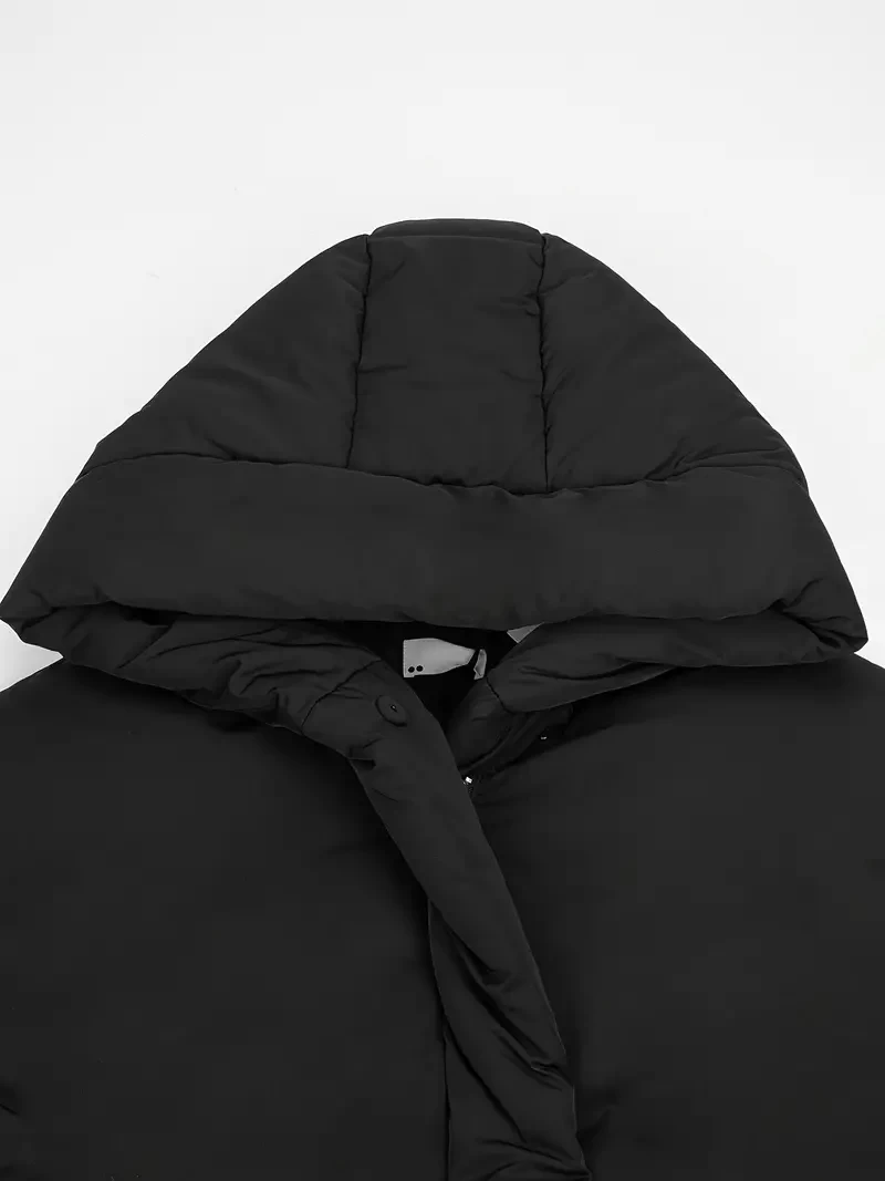 Plus Size Hoodie Longline Puffer Coat, Women's Plus Elegant Solid Down Coat Winter Coat